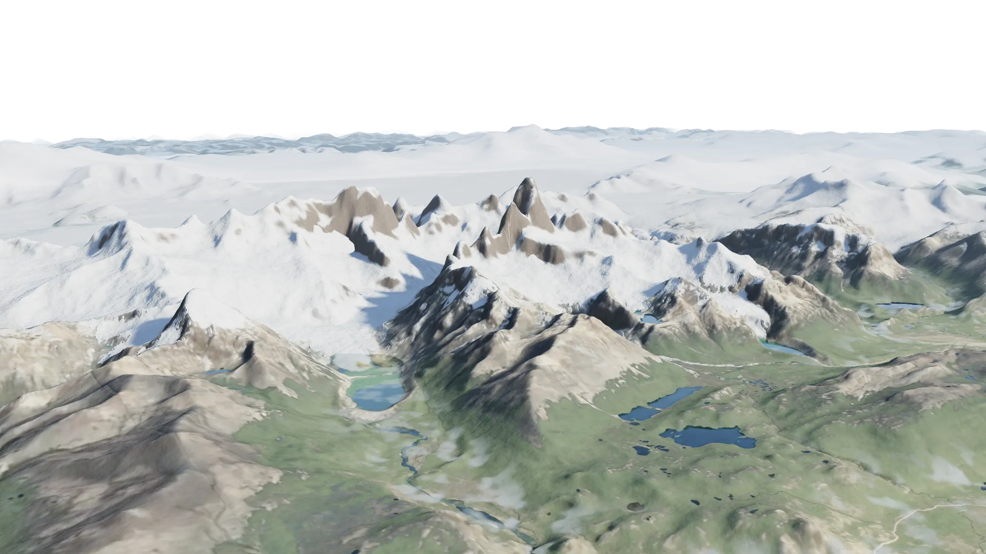 Relief of Fitz Roy, Cerro Torre, the ice field and El Chaltén