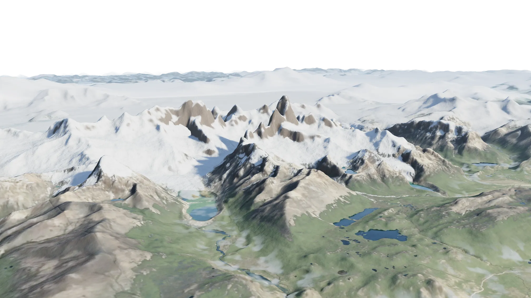 Relief of Fitz Roy, Cerro Torre, the ice field and El Chaltén
