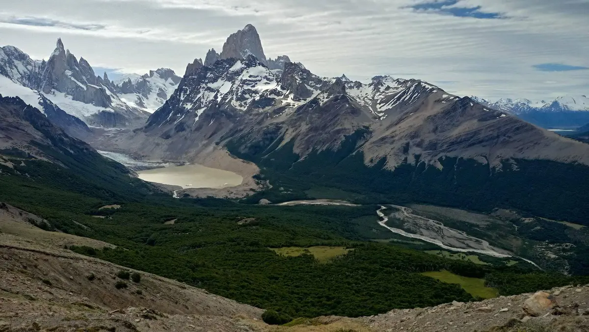 The Laguna Torre valley and the massif, from the ridge