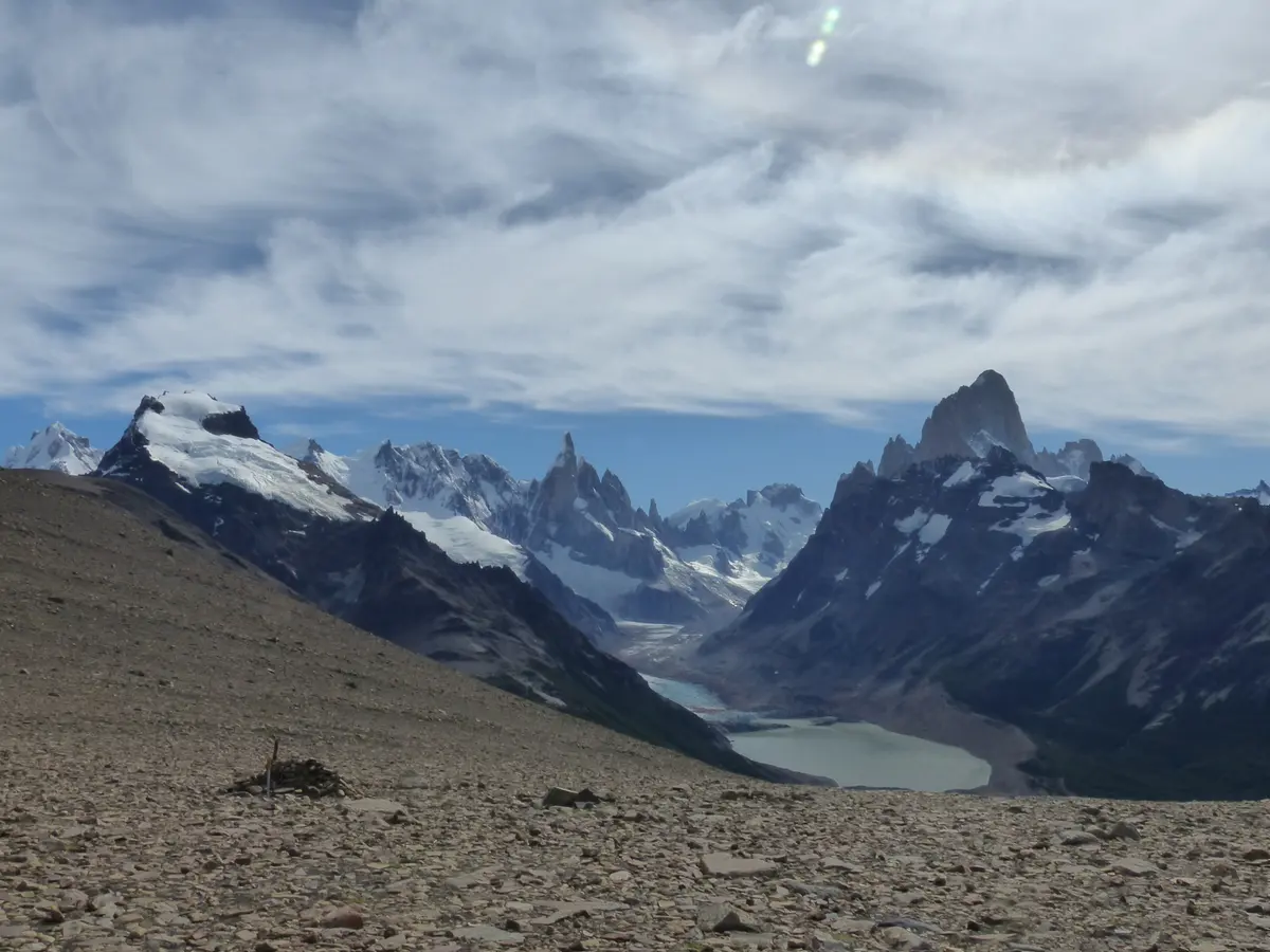 The Laguna Torre valley under the clouds